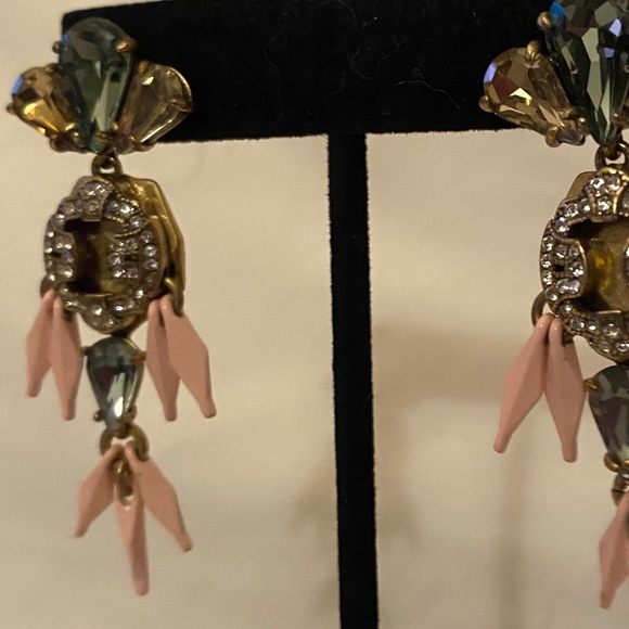 JCrew Multicolor Crystal & Enamel Chandelier Dangle Earrings Y2K, 2.5" length - Picture 3 of 11